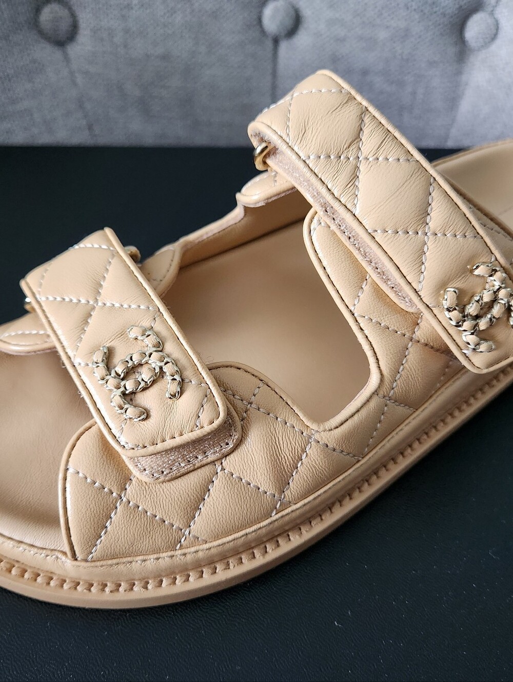 Authentic CHANEL Dad slide sandal Size 37.5 EU  BEIGE Mules Lambskin - Picture 3 of 16